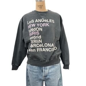 ANINE BING Sweatshirt Womens City Love GRAY Size M Cotton Crew